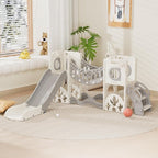 KORIMEFA 10 in 1 Toddler Slide Set, Kids Slide for Toddlers, Outdoor Indoor Playground for Toddlers 1-3, Toddler PlaySet with Basketball Hoop and Ball Golf Set, Climbing Arch(Grey)