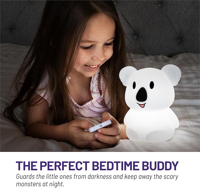 Lumipets Remote Control Silicone Night Light for Kids - Koala Design with 9 Soft Colors & Sleep Timer - Rechargeable, Battery-Operated Lamp for Bedroom | Baby Nursery, Toddler, Girls, Boys