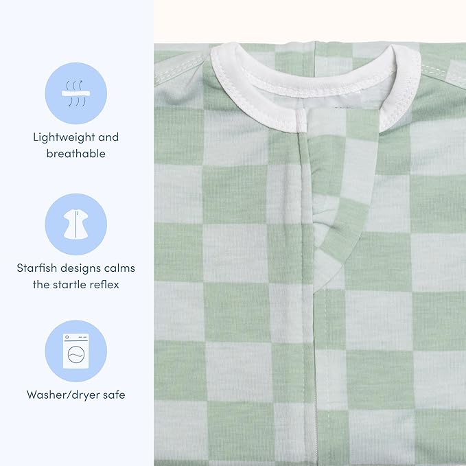 SleepingBaby Zipadee-Zip Transition Swaddle - Cozy Baby Swaddle Blanket with Zipper Convenience - Roomy Wearable Blanket for Easy Diaper Changes - Sea Green/Blue, X-Small (3-6 Month)