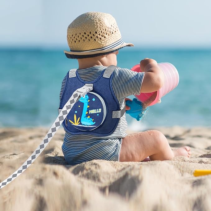 Accmor Toddler Safty Harness Leash, Cute Dinosaur Child Leashes + Reflective Anti Lost Wrist Link, Foldable Baby Walking Harness Pocket Kids Tether Protection for Boys Girls Aged 1-5 to Travel Outdoor