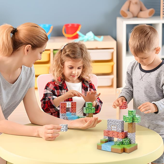 Hayder 100PCS Build Forest World Magnetic Building Blocks, Stacking Magnet Cubes STEM Construction Montessori Sensory Toys for Kids 3+