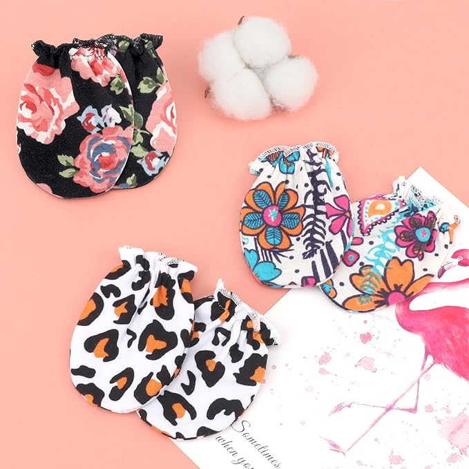 BQUBO Newborn Infant Toddler Mittens No Scratch Cotton Elastic Wrist Gloves Hypoallergenic for 0-6 Months Baby Boys Girls
