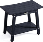 Large HDPS Shower Stool, Shower Bench for Inside to Sit On, Waterproof Bathroom Chair Seat for Shaving Legs, Foot Rest Stool with Storage Shelf, Non-Slip & No Maintenance, Black