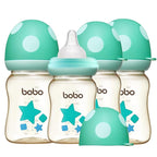 YOHKOH PPSU Baby Bottle Wide Neck, Newborn Anti-Colic Baby Bottle with Natural Response Nipple, Streamlined Body, Easy to Clean (5.4oz (Pack of 4), Blue)