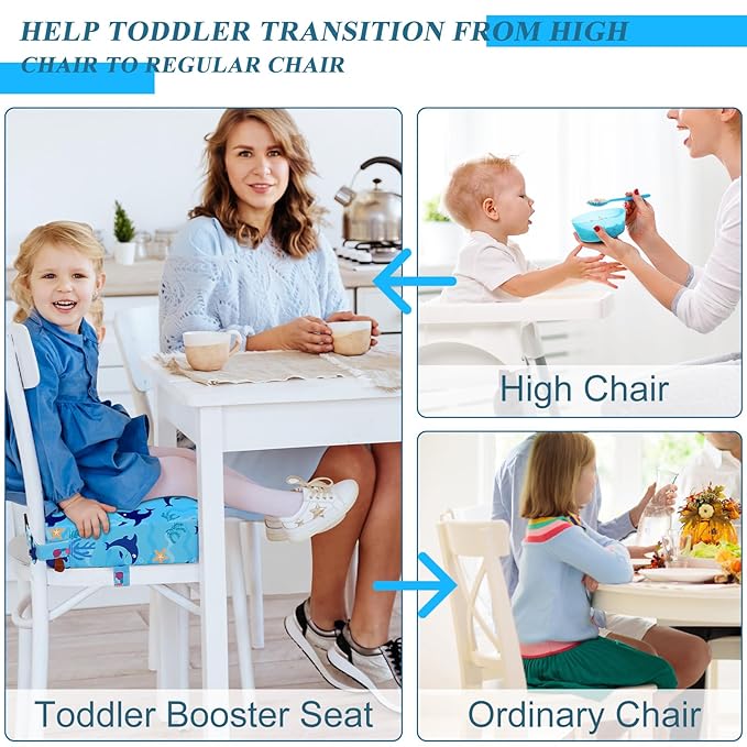 Toddler Booster Seat for Dining Table, Stronger Support Booster Seat for Table Washable 2 Safer Straps Non-Slip Bottom Portable for Kids Baby Increasing Cushion for Travel Home
