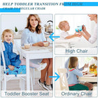 Toddler Booster Seat for Dining Table, Stronger Support Booster Seat for Table Washable 2 Safer Straps Non-Slip Bottom Portable for Kids Baby Increasing Cushion for Travel Home