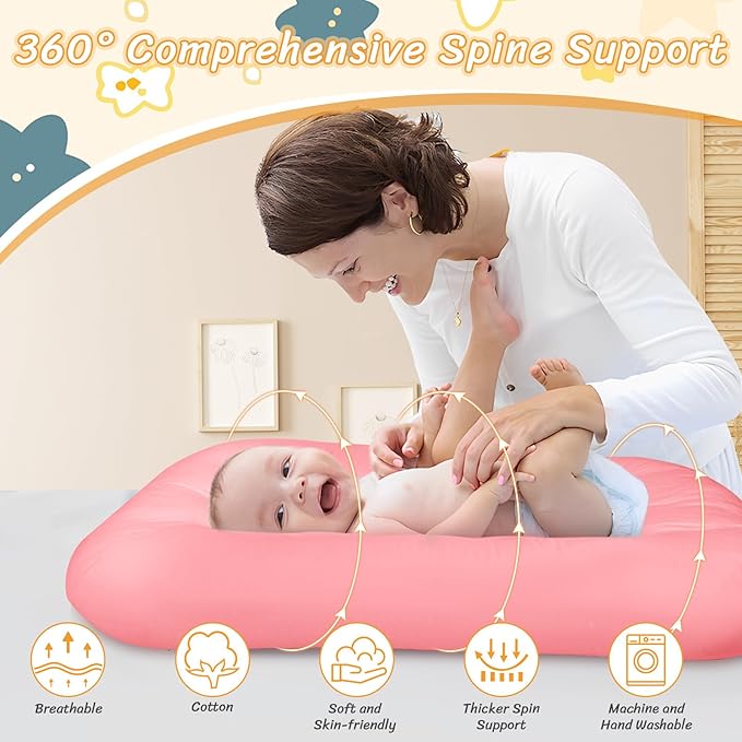 Baby Lounger for Newborn 0-18 Months, Bionic Design Infant Floor Seats & Loungers for Home and Travel, Soft Organic Cotton Baby Lounger, Newborn Babies Shower Gifts