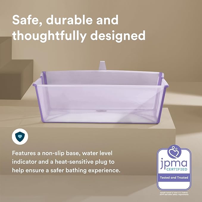 Stokke Flexi Bath X-Large, Lavender - 31.5 x 15.7 x 9.4 in - Best for Infants & Toddlers - Lightweight, Foldable & Easy to Store - Convenient to Use at Home or Traveling