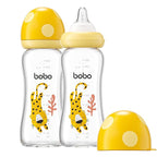 YOHKOH Natural Glass Baby Bottle with Natural Response Nipple, Newborn Anti-Colic Baby Bottles, Wide Neck Mushroom Cap Baby Bottle, Clear (8.8ounce (Pack of 2), Yellow2)