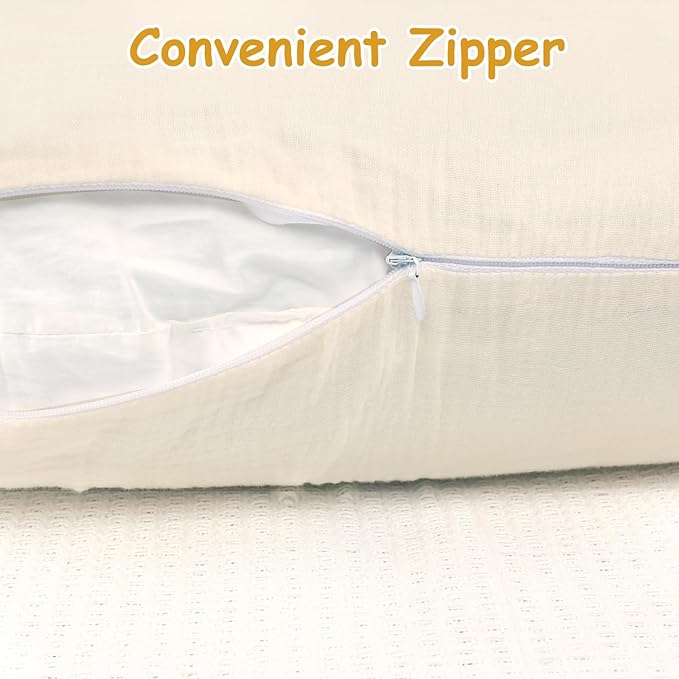 Hooyax Muslin Nursing Pillow Covers 2 Pack, Soft and Breathable Nursing Covers for Breastfeeding Pillows, Adorable Infant Feeding Pillow Slipcover for Baby Boy and Girls (Gray Creamy-White)