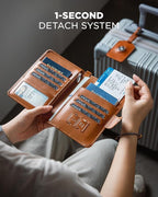 VULKIT Airtag Passport Holder for Travel, RFID Blocking Travel Wallet, Passport Cover for Family with Luggage Tag & Wrist Strap, Holds ID Card, 6+ Cards, Tickets, Cash, Coin, Brown, Family 4 persons