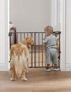 Babelio Easy to Remove & No Bottom Bar Baby Gate, 35.5-55" Extra Wide Hardware Mounted (Drill Needed)| Wide Walk-Thru| Auto-Close Safety Dog/Pet Gate for Stairs & Doorways (Black, 35.5-55" W, 30" H)