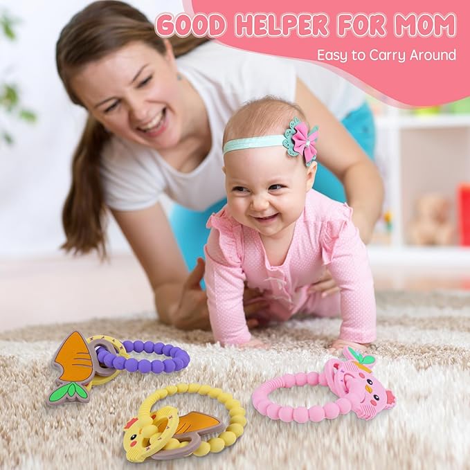 Teething Toys, Cute Easter Egg & Hen Colorful Teetning Toy Baby Toy 0-6 Months Infant Teething Toy, Baby Easter Birthday for Baby Teething Toy with Egg Toys