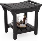 Waterproof Shower Bench, Poly Lumber Shower Stool for Shaving Legs, Shower Chair Seat with Storage Shelf and Handles, Bathroom Bench for Inside Shower, Non-Slip (Black)