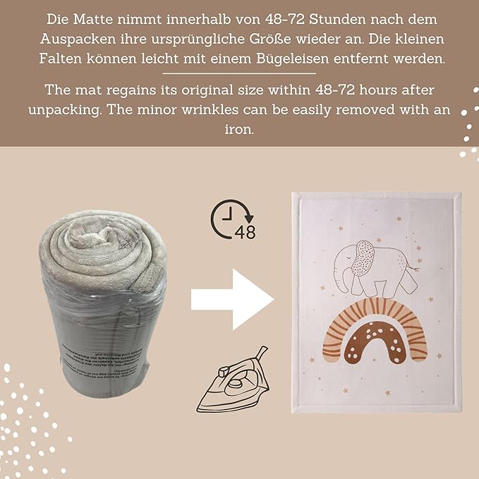 Stylish Coral Baby Play Mat for Floor 47" x 67" Rainbow Elephant – Soft 1" Thick High-Density Memory Foam Nursery Rug,Kids Rug with Non-Slip Backing for Crawling & Playing, Playroom Rug, Kids Carpet