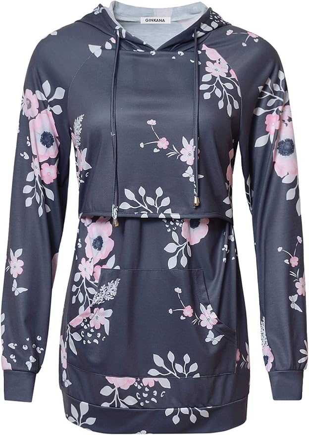 GINKANA Women's Nursing Hoodie Sweatshirt Long Sleeves Breastfeeding Maternity Tops Casual Clothes