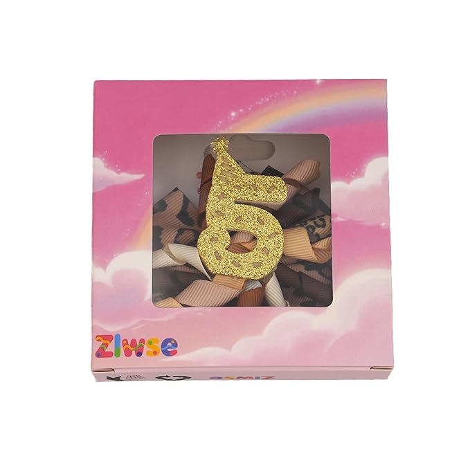 Birthday Hair Bow for Baby Girls 1 2 3 4 5 6 Years Sprinkle Decorations Party Hair Accessories for Five 5th Birthday Leopard Print