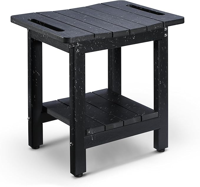 HDPE Shower Bench Seat Capacity 300LB, Waterproof Bathroom Stool with Side Carry Holes, Compact 16.8" L Design, Non-Slip Shower Seat for Elderly, Shaving Legs & Spa - Indoor/Outdoor Use(Black)