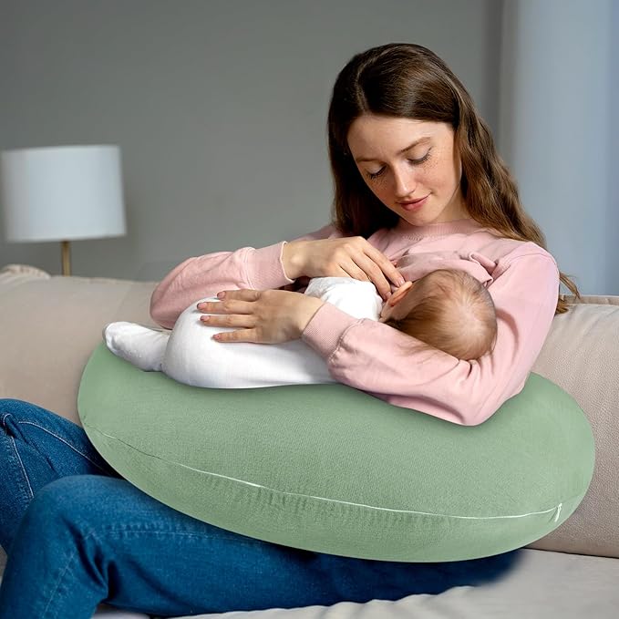 Hooyax Muslin Nursing Pillow Cover, Soft Breathable Feeding Slipcover for Breastfeeding Moms, Stretchy Removable Infant Pillow Cover for Boy and Girls (Green)