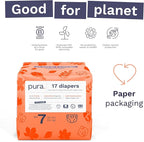 Pura Size 7 Eco-Friendly Diapers (33+lbs) Totally Chlorine Free (TCF) Hypoallergenic, Soft Organic Cotton, Sustainable, up to 12 Hours Leak Protection, Allergy UK, 3 Packs of 17 (51 Diapers)