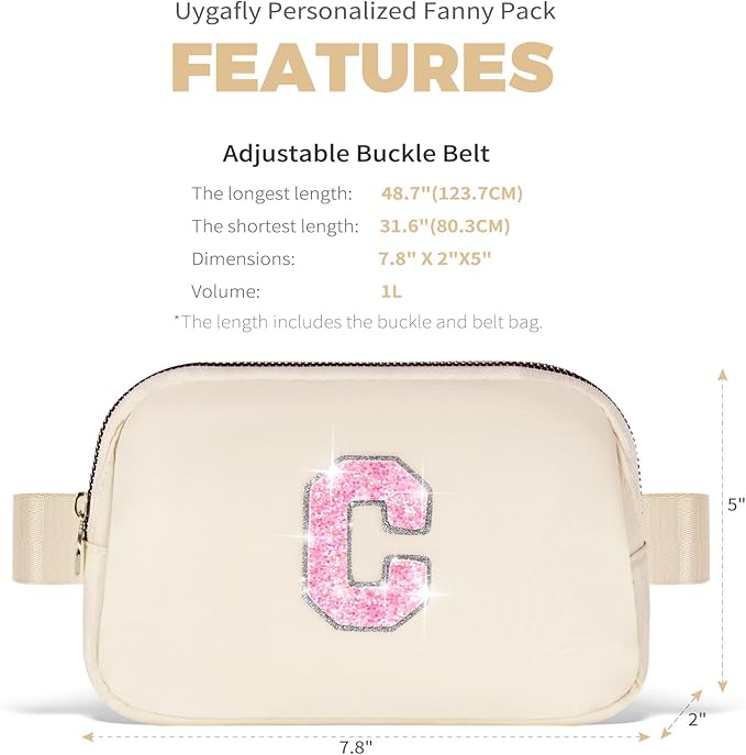 Fanny Pack Belt Bag Crossbody Bags with Initials Letter Patch Trendy Stuff for Teens Cute Stuff Birthday Gifts for Teenager Girls | Khaki,Initial C