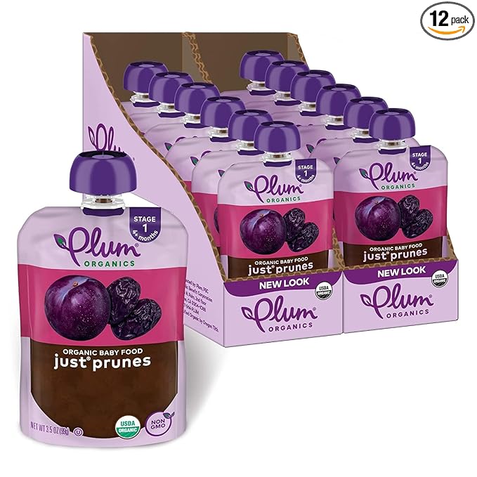 Plum Organics Just Prunes, 4+ Months - Organic Baby Food Pouches, 3.5 oz Pouch (Pack of 12)
