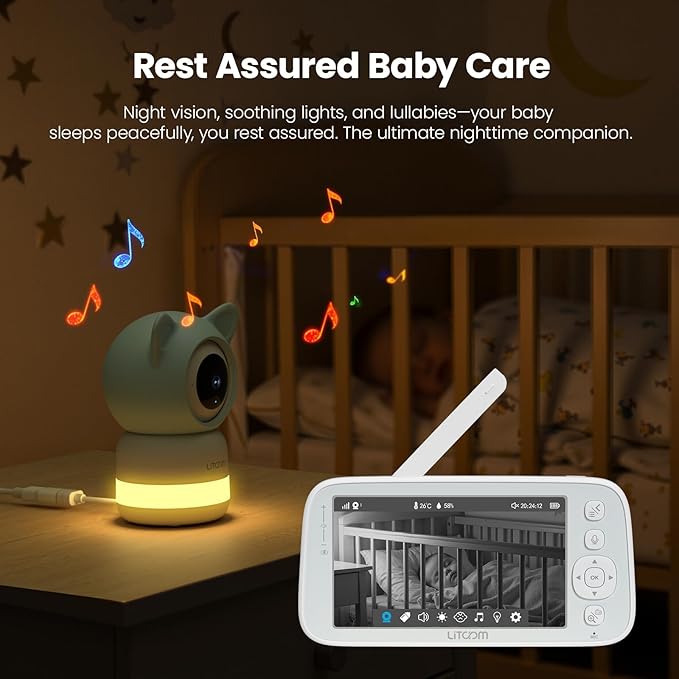 litokam 4MP Baby Monitor with 2 Cameras and Audio, 5-inch 1080P Split-Screen, No WiFi & 5G/2.4G WiFi, Remote Pan-Tilt-Zoom, Night Vision, VOX, Temperature Sensor, 2-Way Talk, 7 Lullabies, 1000ft Range