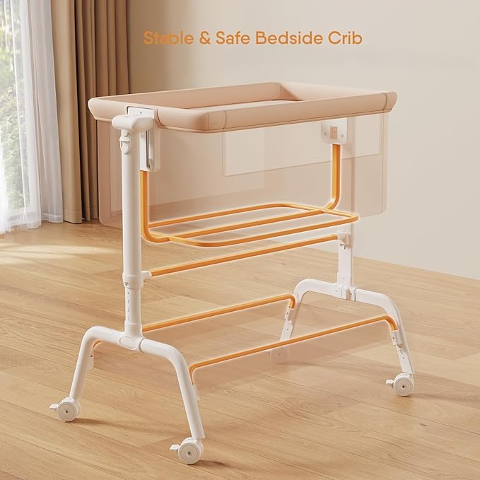 3-in-1 Baby Bassinet, Rocking Bassinet, Bedside Bassinet for Baby, Stable and Secure Bassinet Bedside Sleeper for Newborn & Infant, 6 Height Adjustable with Wheels, Mattress & Breathable Mesh (Khaki)