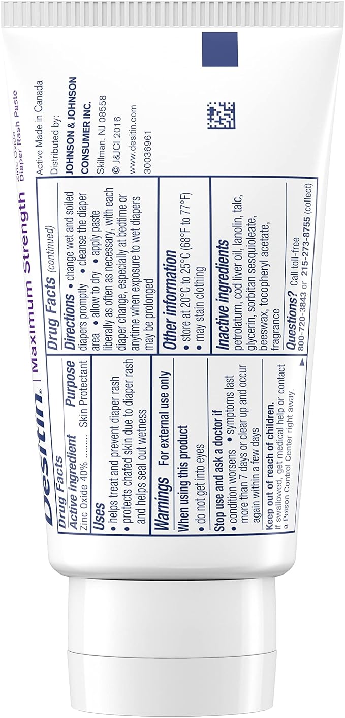 Desitin Maximum Strength Baby Diaper Rash Cream with 40% Zinc Oxide for Treatment, Relief & Prevention, Hypoallergenic, Phthalate- & Paraben-Free Paste, Travel Size, 2 oz (Pack of 6)