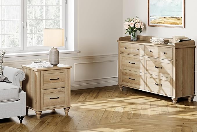 WAMPAT Kids Dresser for Bedroom with 6 Drawers, Oak Baby Dresser with Wide Chest of Drawers, Farmhouse Kids Closet Storage Organizer, Wood Dressers for Living Room, Nursery, Hallway