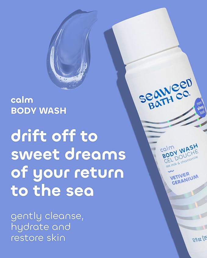 Seaweed Bath Co. Calm Body Wash - Vetiver Geranium - Hydrating Foaming Cleanser with Soothing Oat Milk & Chamomile - Vegan, Paraben and Sulfate Free Shower Gel - 12 oz