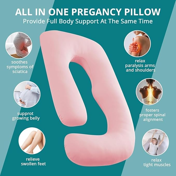 Sasttie Pregnancy Pillows for Sleeping, Jumbo U Shaped Cooling Full Body Pillow with Removable Cover, Pregnant Women Must Haves, Maternity Essential, Light Pink