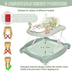 5 in 1 Foldable Baby Walker,Activity Baby Walker-Baby Bouncer,Rocker,Activity Center,Seat and Push Walker,Detachable Footrest Mat,Adjustable Speed Rear Wheels and Height,Ages 6-18 Months (Light Green)