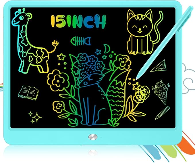 Decute Kids Toys LCD Writing Tablet with Stylus, 15 Inch Erasable Toddlers Doodle Board, Reusable Drawing Pad for Kids, Educational Christmas Birthday Gift for 3 4 5 6 7 8 Girls Boys Toddler Blue