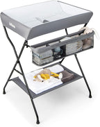 INFANS Baby Changing Table, Folding Diaper Station Portable Nursery Organizer with Safety Belt and Large Storage Racks for Newborn Baby and Infant (Grey)