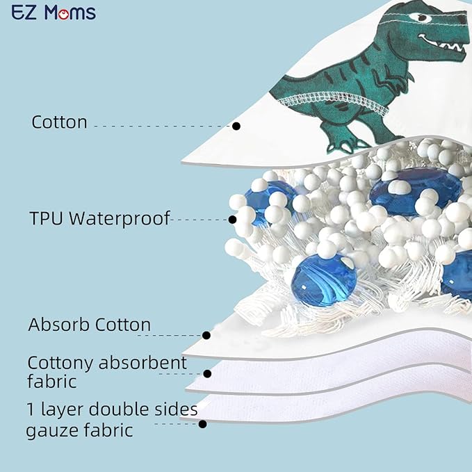 EZ Moms 6 Packs Absorption Toddler Potty Training Underwear for Boys 100% Cotton Toilet Training Pants 1T Leakproof Reusable Kid Confident Toddler Panties Dinosaur Pee Pants with Potty Sticker Chart