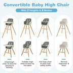 HONEY JOY Baby High Chair, 6-in-1 Eat & Grow Wooden Highchair/Toddler Chair with Removable Tray, 5-Point Harness, PU Cushion and Footrest, Convertible High Chair for Babies and Toddlers(Dark Gray)