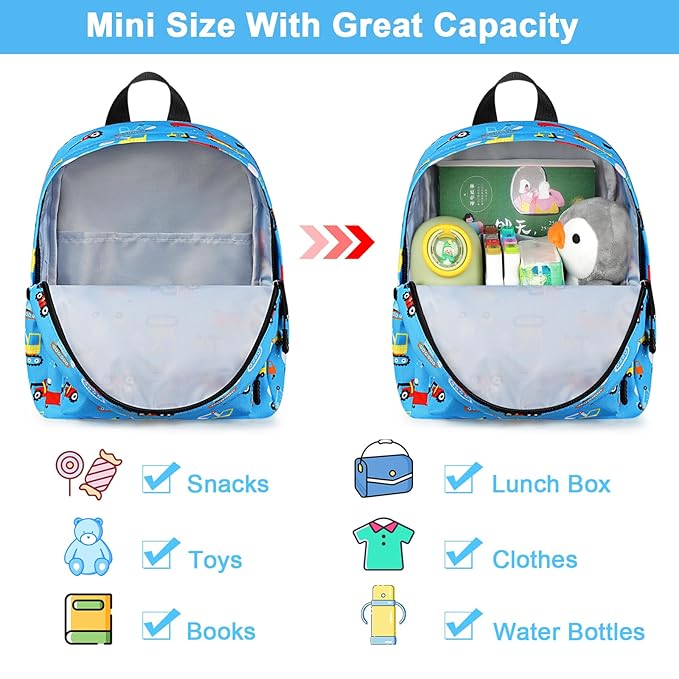 Accmor Toddler Backpack with Leash, Baby Backpacks with Anti Lost Wrist Link, Cute Mini Kids Backpack Leash Walking Harness for Travel, Small Excavator Backpack Tether for Boys Girls 1-3 (Light Blue)