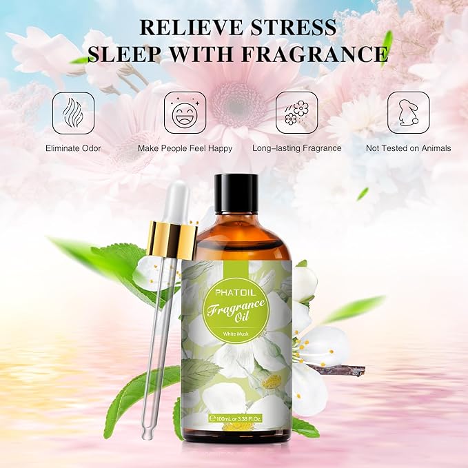 PHATOIL 3.38FL.OZ White Musk Fragrance Oils for Aromatherapy, Essential Oils for Diffusers for Home, Perfect for Diffuser, DIY Candle and Soap Making, DIY Scented Products - 100ml
