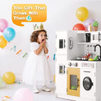 soges Kids Kitchen Playset with Lights & Sounds - 31" H Interactive Pretend Play Toy with Storage Cabinet, Stainless Steel Cookware, Eco-Friendly Design, for Toddlers Ages 3 Years and Over