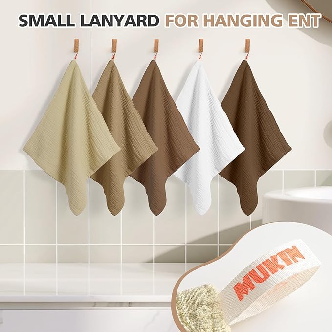 MUKIN Baby Washcloths,Muslin Burp Cloths Towels for Newborns,Absorbent Cotton Bath Face Towel ，5 Pack, 12x12 Inches (Amber Glow)