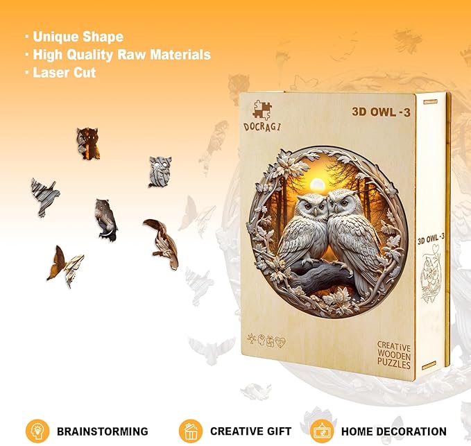 Wooden Puzzles for Adults - Couple Owl Wooden Jigsaw Puzzle - Unique Animal Shaped Wood Puzzles Adult - Creative Birthday Gift Family Game 100pcs