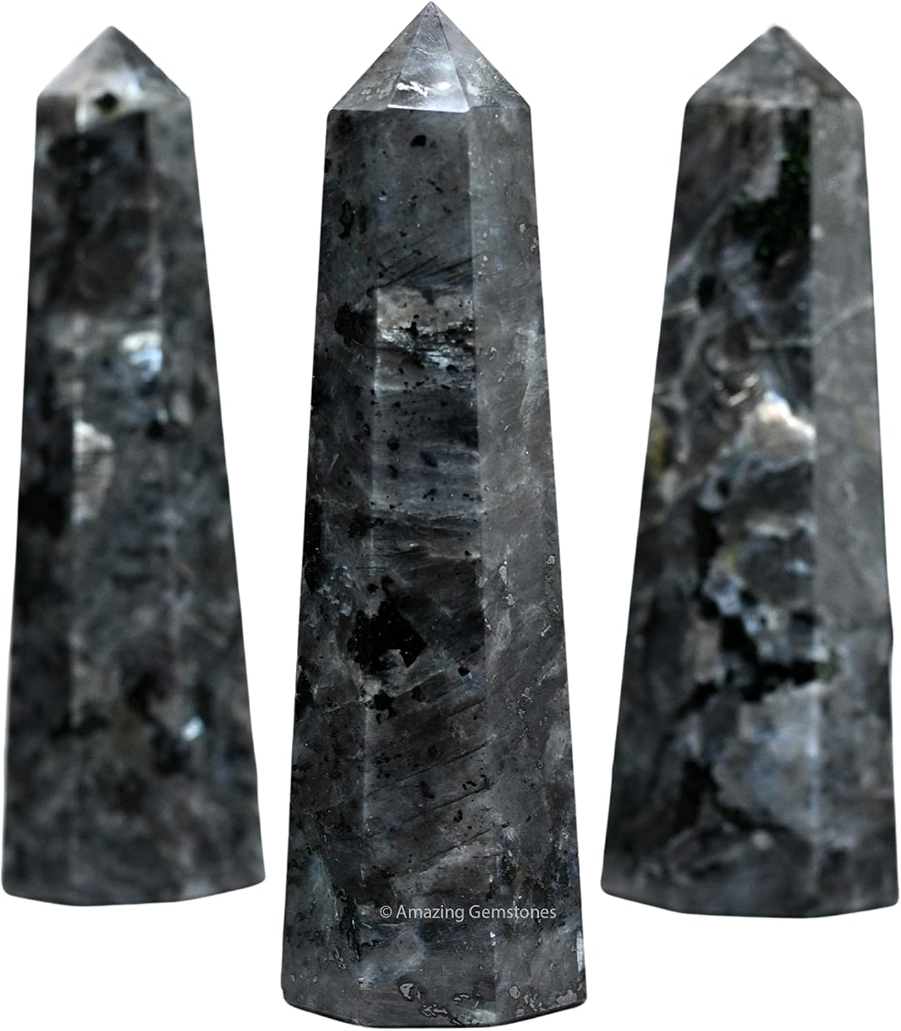 Amazing Gemstone Larvikite Crystal Towers ~ Natural Healing Crystal Point Obelisk for Reiki Healing and Crystal Grid (3- Inch)