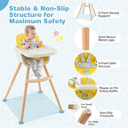 HONEY JOY High Chair, 3-in-1 Eat & Grow Wooden Highchair/Booster Seat/Toddler Chair with Removable Tray, 5-Point Harness, PU Cushion and Footrest for Baby, High Chair for Babies and Toddlers Yellow
