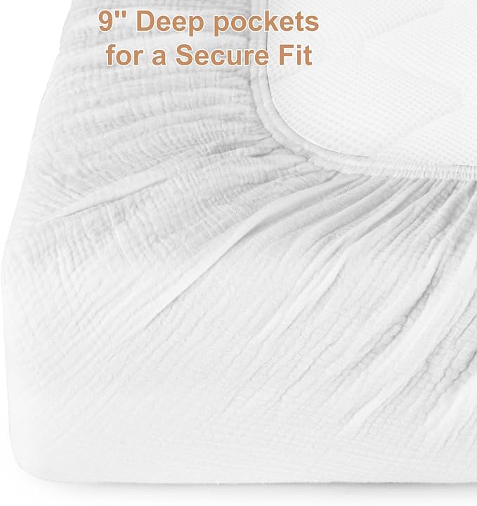 2 Pack Muslin Fitted Crib Sheets for Baby Girls & Boys-Neutral Breathable Crib Mattress Protector for Standard Crib Mattress (28"x 52")-Soft No Slip Toddler Cotton Bedding-Blush & White