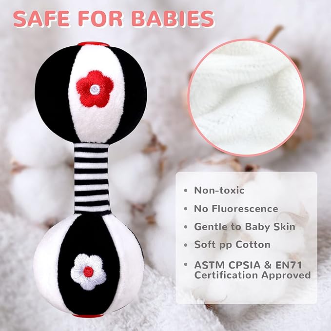 XIXILAND Baby Rattles 0-6 Months Newborn Toys Infant Toys 0-6 Months Rattles for Babies 0-6 Months Baby Toys 0-6 Months, Black and White High Contrast Baby Toys Dumbbell Toy for 0 3 6 9 12 Months