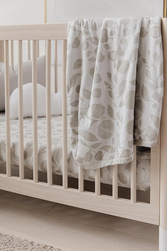 Oilo Crib Sheet, Breathable 100% Turkish Cotton Fitted Jersey, 300 Thread Count, Machine Washable, Fits Standard Crib (28" x 52" x 6"), Toddler Bedding, Girl, Boy, & Neutral Nursery Design, Beige Leaf