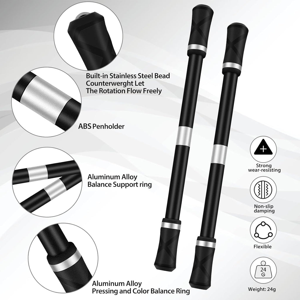 2 Pieces Pen Spinning Spinner Pen Gaming Pen Spinning Mod Gaming Spinning Pens Flying Spinning Pen Finger Rotating Pen for Kids Adults Office Supplies with Instruction Manual (Silver)