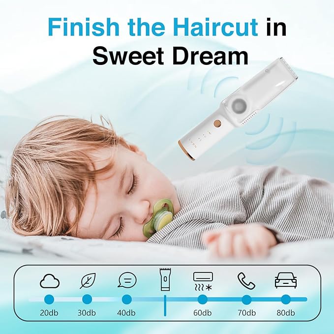 Baby Hair Clippers with Vacuum, Quiet Hair Trimmers for Kids, IPX7 Waterproof Rechargeable Cordless Haircut Kit for Baby Children Infant