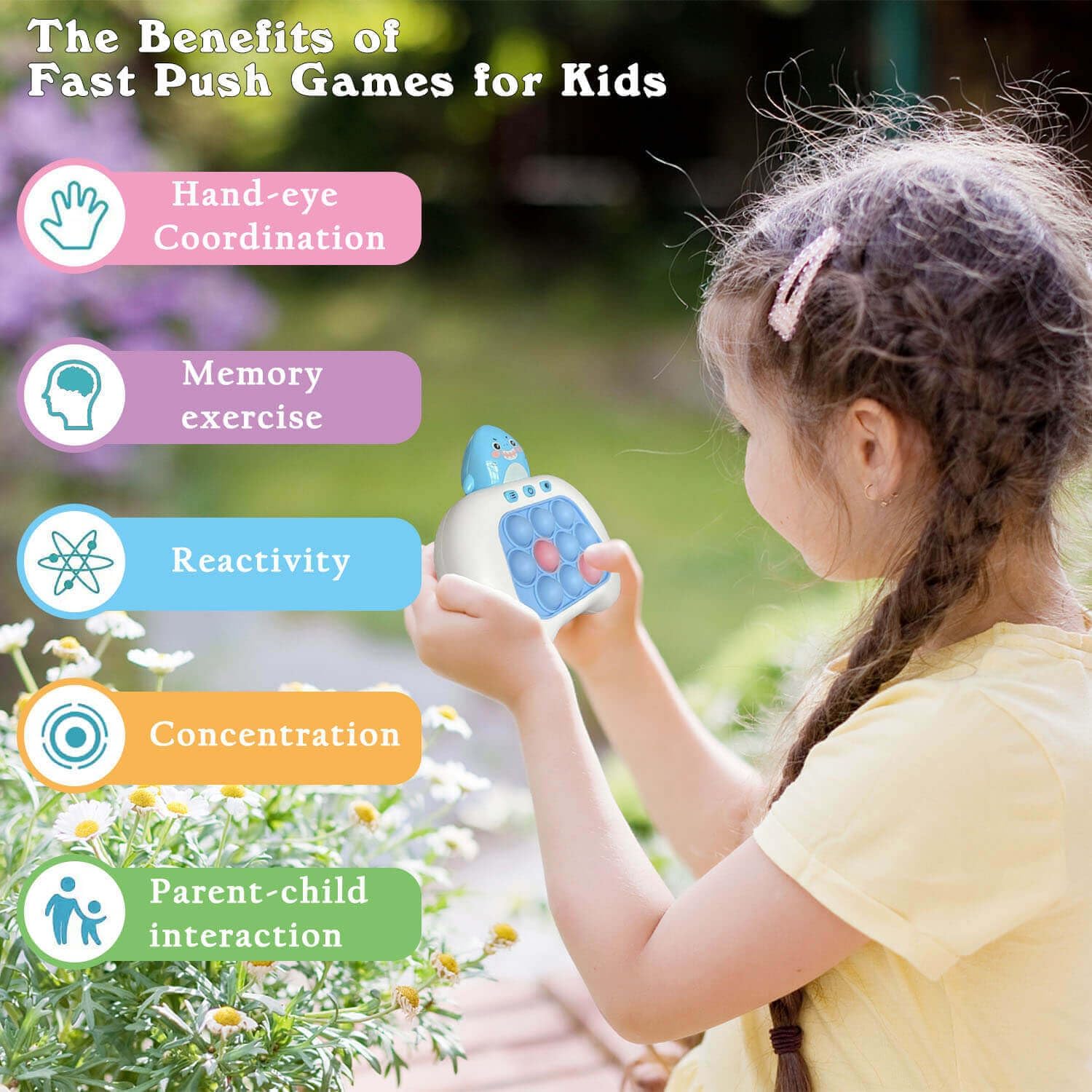 Fast Push Pop Game It Fidget Toys Pro for Kids Adults, Handheld Game Machine, Squeeze Poppet Sensory Electric Quick Push Bubble Toy, Birthday Gifts for Boys Girls Teens （Shark）